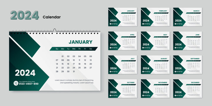 Happy New Year 2024 Calendar Design Modern Template, Wall and Desk Calendar Design