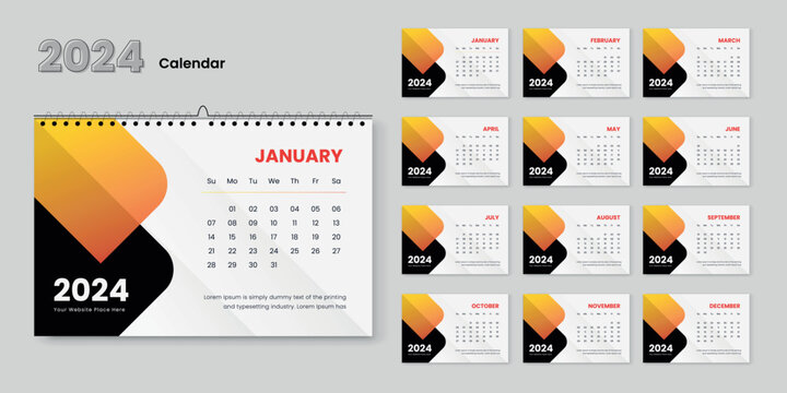 Happy New Year 2024 Calendar Design Modern Template, Wall and Desk Calendar Design