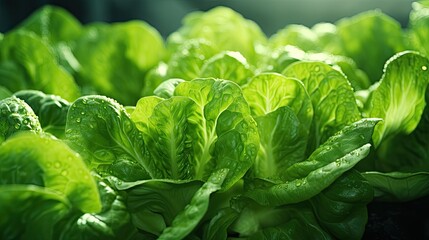 Fresh Cos Romaine Lettuce The organic Green Cos Lettuce in the home garden in the evening Fresh vegetable in the garden. Healthy food for weight loss concept High fiber and High vitamin. Green salad