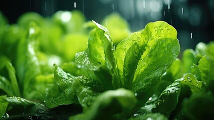 Fresh Cos Romaine Lettuce The organic Green Cos Lettuce in the home garden in the evening Fresh vegetable in the garden. Healthy food for weight loss concept High fiber and High vitamin. Green salad