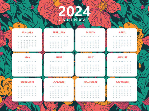 Happy New Year 2024 Calendar Design Modern Template, Wall and Desk Calendar Design