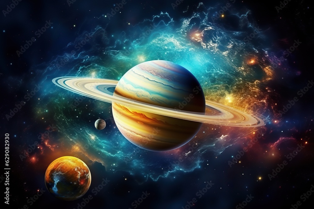 Wall mural planetary system 3d illustration of planets, in the style of colorful biomorphic forms planet and so