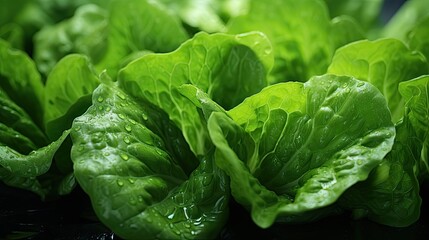 Fototapeta na wymiar Fresh Cos Romaine Lettuce The organic Green Cos Lettuce in the home garden in the evening Fresh vegetable in the garden. Healthy food for weight loss concept High fiber and High vitamin. Green salad