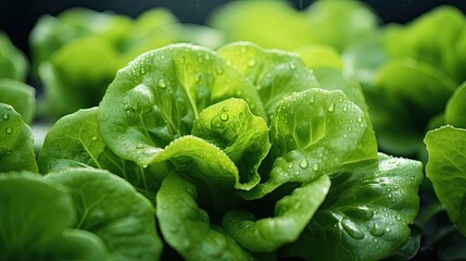 Fresh Cos Romaine Lettuce The organic Green Cos Lettuce in the home garden in the evening Fresh vegetable in the garden. Healthy food for weight loss concept High fiber and High vitamin. Green salad