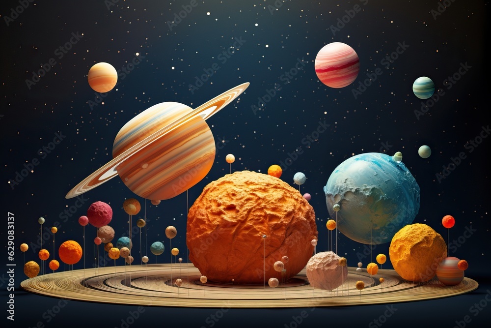 Wall mural planetary system 3d illustration of planets, in the style of colorful biomorphic forms planet and so