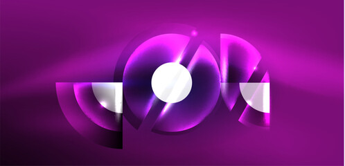 Neon round shapes, lines and triangle elements. Hi-tech design for wallpaper, banner, background, landing page, wall art, invitation, prints, posters