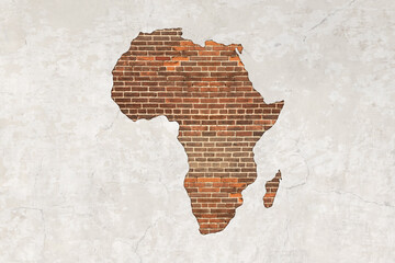 Africa map on antique brick wall texture background.