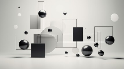 3D rendered geometric shapes floating against a monochromatic backdrop. Generative AI