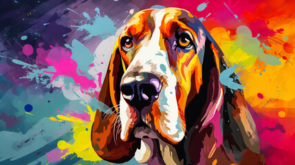 Basset hound dog face vector illustration in abstract mixed grunge colors digital painting in minimal graphic art style. Digital illustration generative AI.