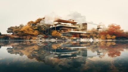 Double exposure blending nature and architecture elements. Generative AI