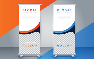 vector Roll up banner template with modern shapes