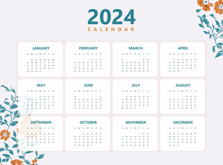 Happy New Year 2024 Calendar Design Modern Template, Wall and Desk Calendar Design