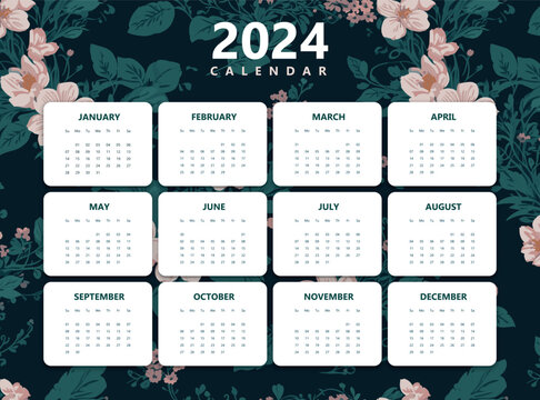 Happy New Year 2024 Calendar Design Modern Template, Wall and Desk Calendar Design