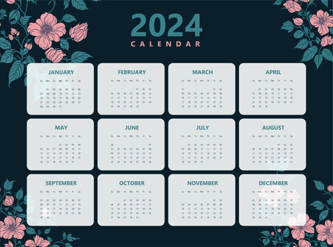 Happy New Year 2024 Calendar Design Modern Template, Wall and Desk Calendar Design