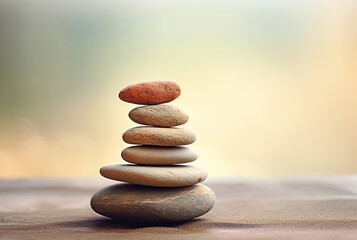 Pyramid of stones on abstract light blurred background