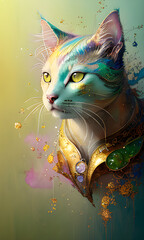 Line art watercolor , ethereal background in  abstract fantastically cat