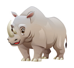 Naklejka premium Rhino cartoon character illustration isolated on white