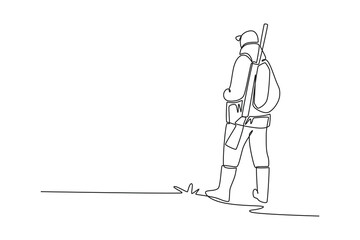 One continuous line drawing of happy people running fast, hurrying and hunting concept. Doodle vector illustration in simple linear style. 