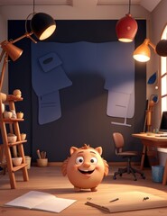 3d render of cute piggy bank in children's room.
