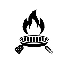 Fire spatula Hot Grill Logo Template.