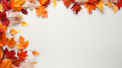 Naklejka na ściany i meble Top View White Table with Autumn Leaves
