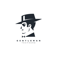 Abstract geometric Victorian gentleman with top hat logo design vector