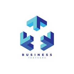 Abstract blue geometric three arrow cube logo design for your brand or business