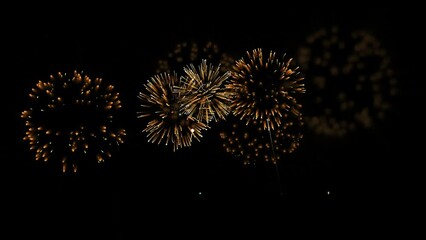 Fireworks background. abstract golden shining glowing fireworks show. Isolated transparent background, Alpha channel ready.