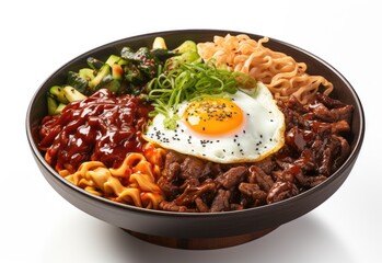 JJajangmyeon in a bowl, Korean noodle with black sauce. Korean food, isolated on white background