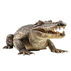 A alligator with its jaws open, sharp teeth. isolated on white. Transparent PNG. Generative AI