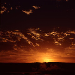 Evening sunset and steam in Yellowstone