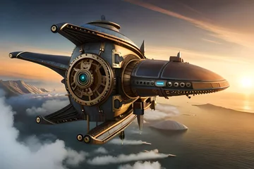 Fotobehang Oud vliegtuig retro-futuristic spaceship