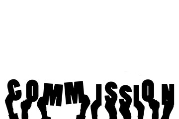 Digital png illustration of hands with commission text on transparent background