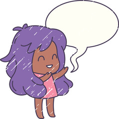 Digital png illustration of girl with blank text bubble on transparent background