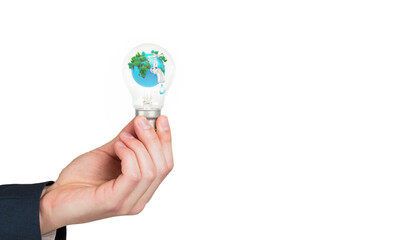 Digital png photo of hand with bulb on transparent background
