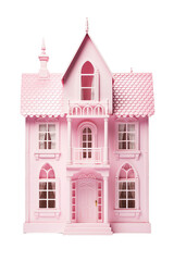 Fototapeta premium pink wooden dollhouse isolated on transparent background, generative ai