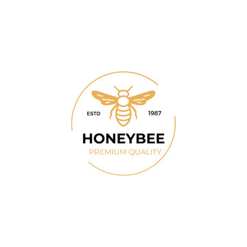 vintage honey Bee animals logo template illustration vector
