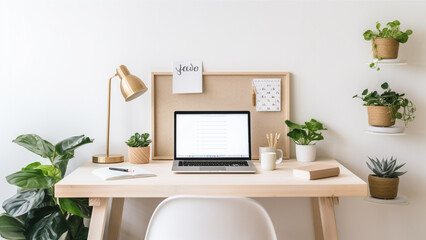 Fototapeta premium Cozy Minimalist Desk Setup Background