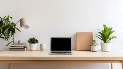 Obraz na płótnie Canvas Cozy Minimalist Desk Setup Background