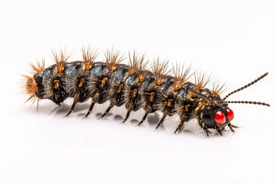 Caterpillar Insect On White Background, Generative Ai