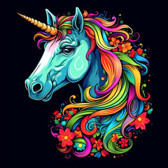 Obraz na płótnie Canvas A Unicorn with Vibrant Rainbow Colored Hair, Generative AI
