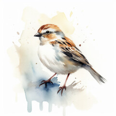 Watercolor Painting of a Small Bird, Generative AI