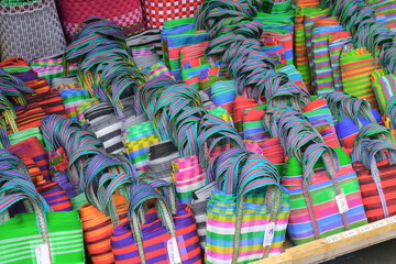 Naklejka premium Colorful pattern check handbag, Taipei City, Taiwan