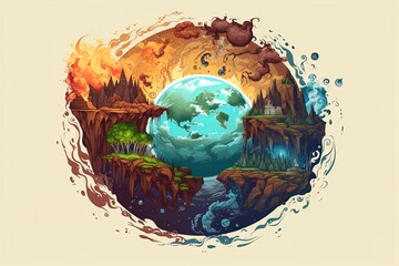 Earth making up of the four major elements - Earth, Fire, Wind and Water