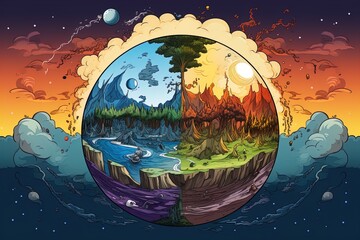 Earth making up of the four major elements - Earth, Fire, Wind and Water