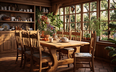 Fototapeta na wymiar cozy dining table and chairs in a dining room
