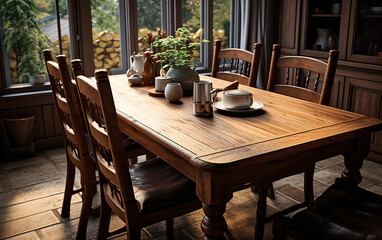 Fototapeta na wymiar cozy dining table and chairs in a dining room
