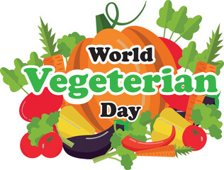 The words World Vegetarian Day against the backdrop of Set from Different Vegetables