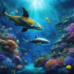 Obraz na płótnie Canvas fish in the sea, Sea under Water view, Shark under the sea, Generative AI 