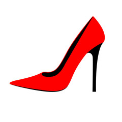 Red high heel stiletto shoe. Flat style.